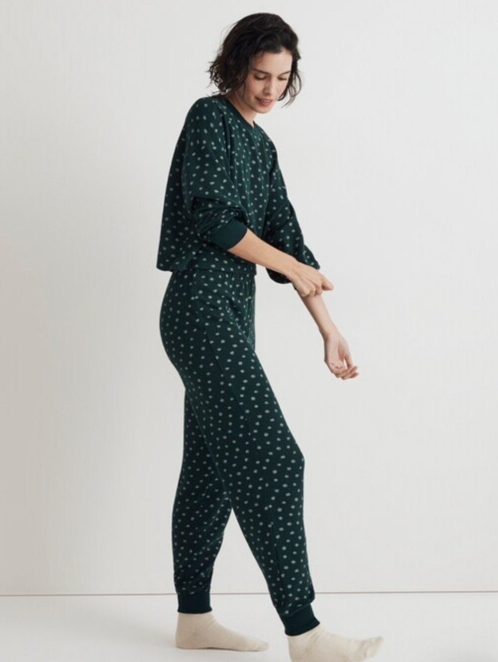 Madewell Waffle Knit Pajama Set Ditsy Floral Smokey Spruce M